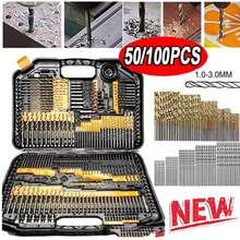 50/100pcs Titanium Coated High Speed Steel Drill Bit Set, 135° Tip Suitable For DIY Crafts, Woodworking, Carving And Jewelry Making - Size 1/25" To 1/8", Cylindrical Metal, Twist Drill Bits For Metal, Wood, Plastic, Fit For Home Improvement, Simple Tools, Convenient And Practical - Multicolor - View 2