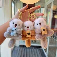 Joivida 1pc Cute Plush Otter Holding Fish Doll Doll Pendant, Bag Charm, Keychain Halloween Accessories Teachers Day Christmas Gift Ideas
