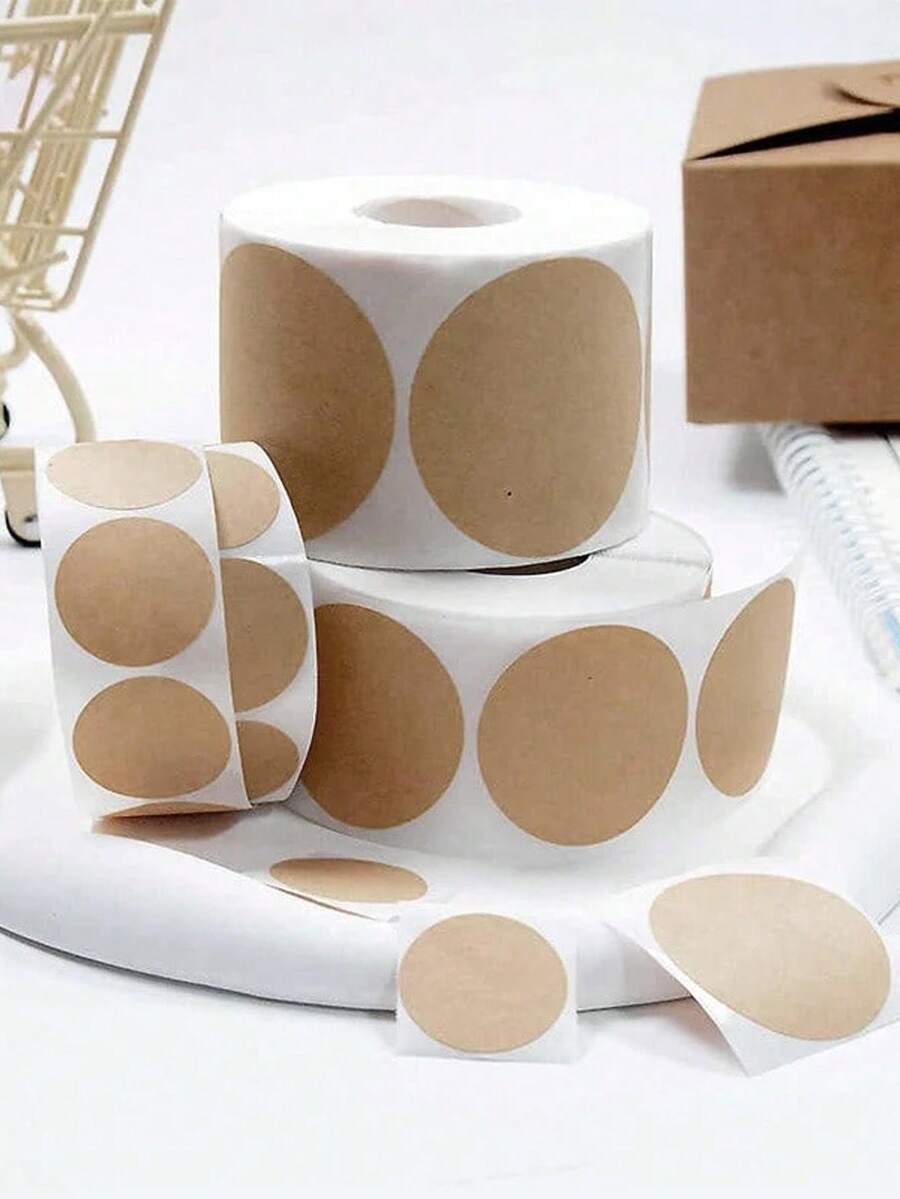 1Roll Kraft Paper Round Self-Adhesive Label Paper, Solid Color Kraft Paper Label Sticker, Mini Brown Kraft Round Label Stickers, DIY Stickers, Holiday Decorations, Seal Stickers For Gifts And Packaging, Plain Spiral Sketchbook, Simple And Portable Sketch Pads, Simple Multi-Purpose Writable Label Sticker For Student, School, Office, Christmas