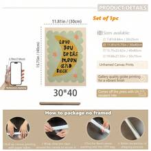 1/3 buc, Tablou de perete pe pânză, Decor de perete înrămat, Decor pentru camera copiilor, Te iubesc până la lună și înapoi, Decor de perete roz, verde, albastru, Cadou pentru bebeluși, Decor pentru creșă, Decor pentru preșcolari, Cadou de ziua de naștere, Decor de sărbători pentru copii