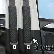 PU 皮革格子刺绣安全带套，舒适防紧汽车安全带肩垫，汽车配件，适合所有季节