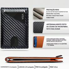 Carteira masculina ultrafina. Carteira ultrafina com porta-cartões, bolso frontal ultrafino, carteira para cartões de crédito, estilo clássico, simples e com duas dobras, a melhor carteira antifurto. - Laranja - Visão 3