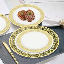 150/75/50/25/7pcs Set Gold Hollow Plates And Gold Cutlery Dinnerware Set, Salad Plates, Flatware, 10.25 Inch And 7.5 Inch Serving Trays, Suitable For Holiday Gatherings, Family Parties, Outdoor, Weddings, Restaurants