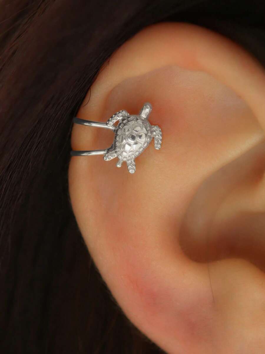 1 Stück minimalistische Meeresschildkröten Dekor Clip-On Kupfer Ohrringe, geeignet für Frauen zum Tragen im Sommer, im Alltag, auf Partys