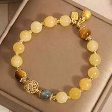 1Pc Bohemian Citrine Bead Bracelet: Gold Charm Natural Stone, Elegant Casual Jewelry, Perfect Gift - 黃色 - 查看 6