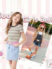 Girls Belt Cute Heart Shape With Metal Buckle Elastic Stretch Adjustable Waist Belt For Girls Jeans Dress