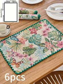 1/4/6 件复古美式乡村风格花卉提花餐垫，亮绿色贝壳刺绣边缘防滑杯垫，适合日常使用、节日、生日、派对、家庭聚会、婚礼、晚宴、四季家居装饰 - 彩色 - 查看 15