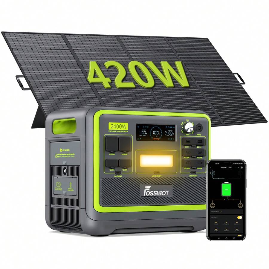 FOSSiBOT F2400 Portable Power Station 2400W (4800W Peak),2048Wh LiFePO4 Battery With 420W Solar Generator 1100W AC & 500W Solar Charging,APP Control, 1.5H Fast Charging,For Home,RVs - 查看 1