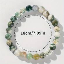 Pulsera elegante de cuentas de ágata de musgo, piedras redondas y lisas en tonos verde-blanco, ajuste elástico que se adapta a diferentes tamaños de muñeca, perfecta para un uso diario relajado que muestra delicadeza, joyería versátil para atuendos casuales