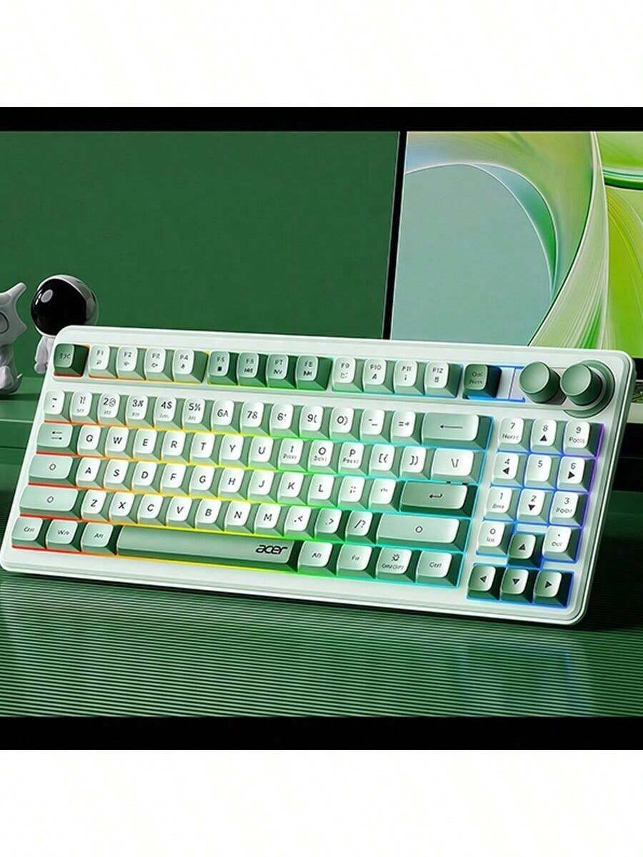 Acer OKR 234 Triple-Mode Wireless Keyboard, Quiet For Library And Office Use, Soft-Sound Buttons, Mac And Windows Compatible, Multi-Function Shortcuts, Long-Lasting Battery Life, Green - Green - View 1
