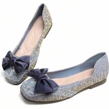 SAILING LU Square Toe Flats Shoes Rhinestoned Bowknots Ballet Flats For Women Studded Dress Shoes Comfort Light Weight LoafersChristmas - A-Blue - 查看 10