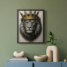 1pc Restickable Framed Lion Of Judah Art Print, Wood Frame, Biblical Inspired Regal Animal Wall Decor With Gold Crown & Scripture Accent, Spiritual Artwork For Living Room, Office, Or Prayer Room, Made In USA, Ready To Hang Art Prints - Black - View 11