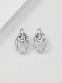 1 Pair Fashionable Gold Metal Multi-Layer Knot Design Stud Earrings, Double Hoop Earrings, Eye-Catching Dangle Earrings, Unique Earrings. (The Product Color May Vary Slightly Under Different Display/Lighting Conditions) - Golden a - View 4