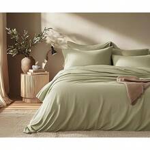 Almaya: Juego de Sábanas de Microfibra Suave de Lujo con Doble Cepillado / 1800 Hilos de Alta Calidad y Bolsillo Lateral para Accesorios (Azul Cielo, King Size) - Pistacho - Ver 2