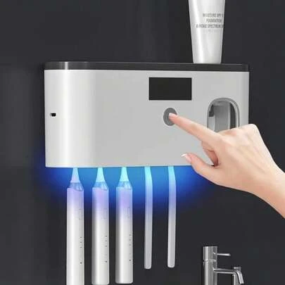 3-In-1 Toothbrush Holder, UV Sterilization And Toothpaste Dispenser, Wall Mounted 4 Slot Intelligent Storage, Tidy Bathroom, Worry Free Cleanliness