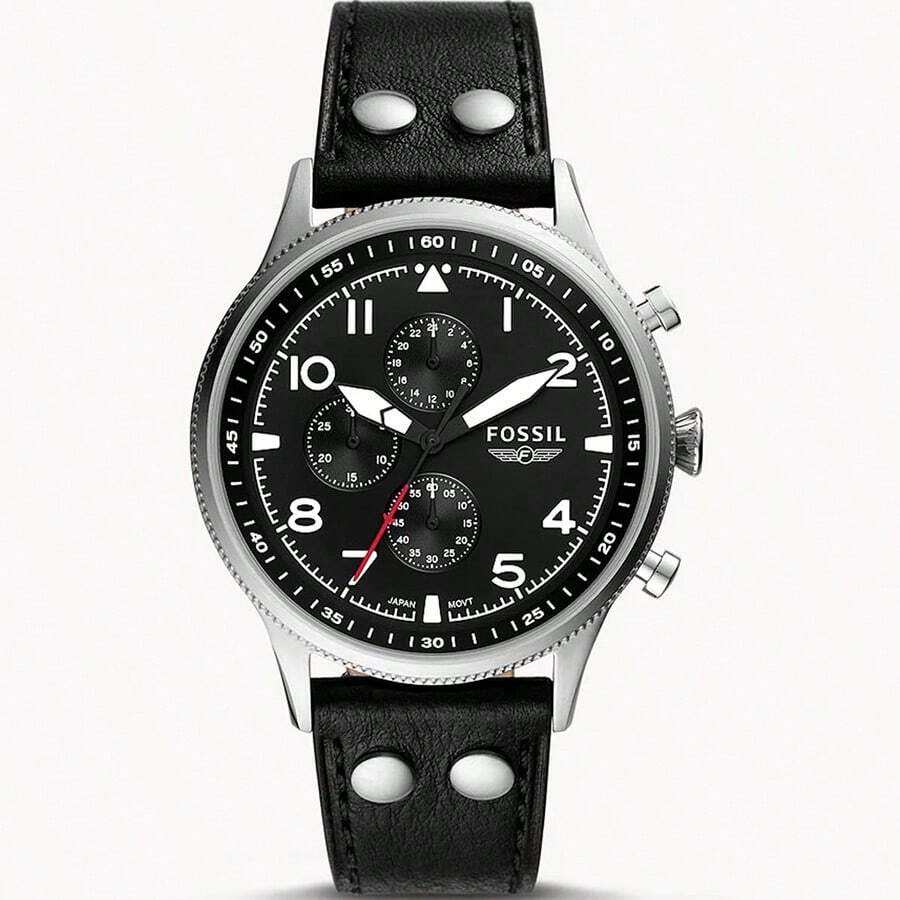 Fossil OSSIL Vintage Pilot Chronograph Watch For Men A Quartz Timepiece Featuring A Black Dial.