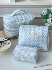 1Pc/Set Gingham Pattern Cute Makeup Bag Set Portable Travel Makeup Bag Cosmetic Bag Cosmetic Organiser Jewelry Organiser Multifunctional Storage Bag For Women Clutch With Zipper Closure For Cosmetics,Brush,Skincare,Mobile Phone,Coin,Small Items Make Up Bag Skincare Bag Home Decor Bridesmaid Gifts Mom Gifts Birthday Gifts Teacher Gifts Gift For Friends Back To School Gifts Travel Essentials Cruise Essentials Dorm Essentials - Blue - View 8