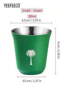 yeefeeco 1pc Stainless Steel Teacup, Coffee Cup With Green Palm Tree Pattern, Saudi National Day Gift, Iced Americano & Latte Cup, Outdoor Camping Water Cup, Mug, Green & Black Coffee Cup (80ml/160ml), Suitable For Saudi National Day Gifting, Receiving Guests And Afternoon Tea