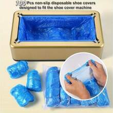 100pcs Disposable Shoe Covers & 1pc Automatic Overshoe Machine, Gold/Silver, Easy‑To‑Use Shoe Cover Dispenser, Automatic Foot Shoe Cover Machine - Silver - View 6