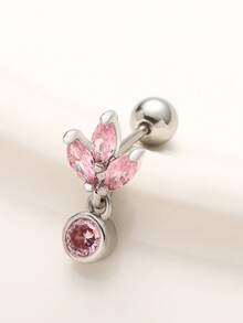 1pc Pink Series Bow & Flower Zirconia Encrusted Super Shiny 316 Titanium Steel Ear Cartilage Piercing Jewelry, Suitable For Gifts/Holidays - Multicolor - View 7