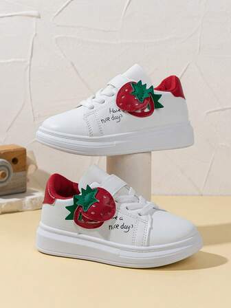 New Children's Fashion Sports Shoes For 2025, Casual Shoes For Boys And Girls, School Sports Shoes, All-Season Casual Shoes, Fashionable Cartoon Strawberry Print Sports Shoes, White Sneakers