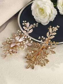 1 件装婚礼发梳夹新娘水晶婚礼发饰适用于新娘和伴娘头饰情人节 - 金色 - 查看 8