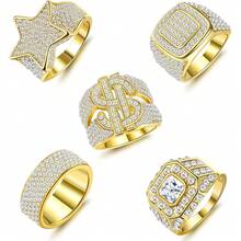 Un juego de 5 anillos de lujo para hombres con incrustaciones de diamantes, un anillo que muestra la presencia de un hombre y es adecuado para que los hombres lo usen - Dorado - Ver 35