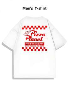 Maglietta With Pizza Planet Graphics, Men's T-Shirt With Retro-Front Print, Fashionable, Casual, Twist, In Cotton 220 G/M2 (1 Piece) - trắng - Xem 3