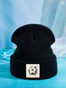 1pc Outdoor Casual Warm & Soft Stretchy Football Pattern Knit Beanie Hat, Suitable For Daily Wear, Great Gift Fall - A - View 3