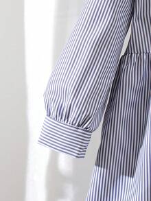 年轻女孩重返校园休闲可爱刺绣领衬衫裙配蓝色披肩，校服裙 - 藏蓝色 - 查看 4