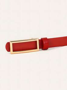 1pc Basic Square Buckle Skinny Waist Belt, Suitable For Dresses And Pants - Red - View 3