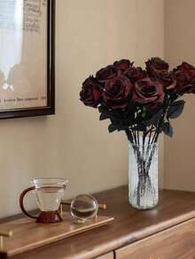 5/12 piezas Rosas rojas oscuras de seda artificial - Decoración de Pascua - Decoración de boda y jardín - Decoración de cocina y jardín - Hogar - Viaje - Artículos necesarios para festivales - Decoración de dormitorio - Decoración de baño - Decoración de habitación - Decoración del hogar - negro rojo - Ver 3