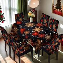 1/4/5/6/7/36pcs Christmas Large Snowflake Pattern Print Chair Cover/Slipcover Set, Suitable For Indoor Home, Restaurant, Hotel, Ideal Choice For Modern Daily Decor. Tablecloth Fits Square Dining Table, Elastic Chair Cover Is Washable.