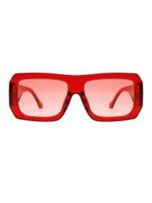 1pc Square Fashion Glasses Retro Personalized Versatile Men's And Women's Fashion Glasses Suitable For Daily Wearing, Street Photography, Vacation, Tourism, Beach Accessories For Summer Beach Vacation, Outdoor, Travel - 紅色 - 查看 5