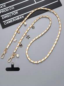 1pc Flower Pendant Gold Chain Leather Chain Phone Lanyard Crossbody Chain Phone Case Strap Shoulder Bag Replacement Chain Handbag Charm For Women - Multicolor - View 11