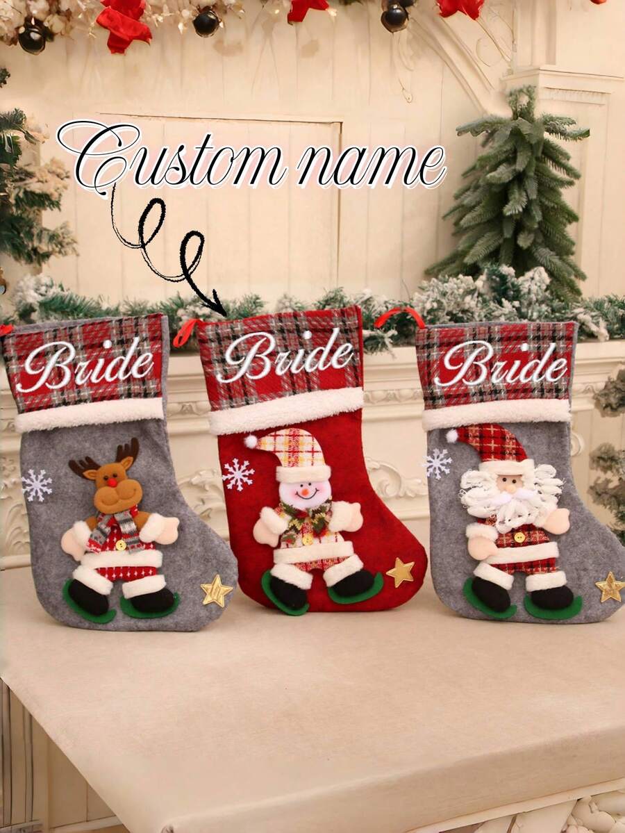 1 Peça Conjunto de Embalagem de Presente Personalizado de Halloween e Natal, Meia de Natal com Figurinha 3D Fofa, Decoração de Natal, Sacola de Presente, Sacola de Presente Meia de Doces, Conjunto de Decoração Bordada Personalizada - Decoração Personalizada com Nome/Texto - Pingente de Papai Noel, Sacola de Meia, Decoração de Árvore de Natal, Decoração de Festa de Sacola de Doces, Decoração de Casa para Feriados, Artesanato de Pingente de Feriado