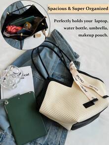 Heart Shaped Tote Bag For Women, Large Capacity PU Leather Top Handle Shoulder Bag - Elegant Retro Work Bag, Perfect Commuter & Mom Bag For Travel, Fits Laptop, Umbrella, Water Bottle, In White, Black, Brown,Shoulder Bag Pu Simple Bag For Work, Fashionable Business Casual Bag For Women, Perfect For Office, Business And Work[US Local Warehouse]Travel Essentials,School Supplies. - 黑與白 - 查看 2
