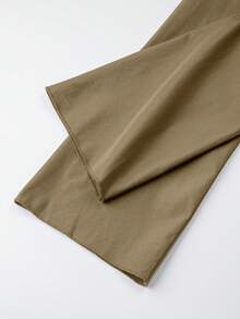 2 件女士优雅纯色系带衬衫 + 裤子休闲装，适合日常穿着、休闲装、度假装、邮轮装、海滩装、日光浴装、极简装 - 卡其色 - 查看 9