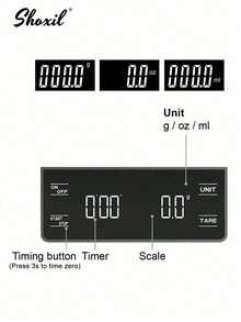 shoxil 1pc Coffee Scale With Silicone Mat, Digital Coffee Scale With Timer, Food Scale, 3 Units, Tare Function, Auto Shut Off, Measure In G/Oz/Ml, 3kg/0.1g Mini Coffee Scale, Suitable For Home, Cafe, Saudi National Day Gift - Multicolor - View 6