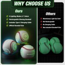 Light Up Baseball With LED Rechargeable, 9 Lighting Modes Glow In The Dark Baseball, Official Size Leather Weighted Baseballs For Day Night Indoor Outdoor, Sport Toys Games Gifts For Boys 8-12 - Bóng chày đơn - Xem 7