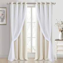 DWCN 2pcs Layered Curtains For Living Room Blackout And Sheer Curtains Grommet Top Window Curtains With Sheer Overlay For Bedroom - 象牙 - 查看 8
