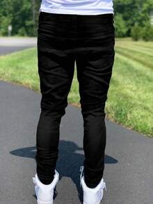 Straight Fit Washed Denim Jeans, Versatile Commuter Slant Pocket Jeans For Men & Women, Skinny Fit Casual Wear, Cotton Fabric For All Seasons - Black - View 2