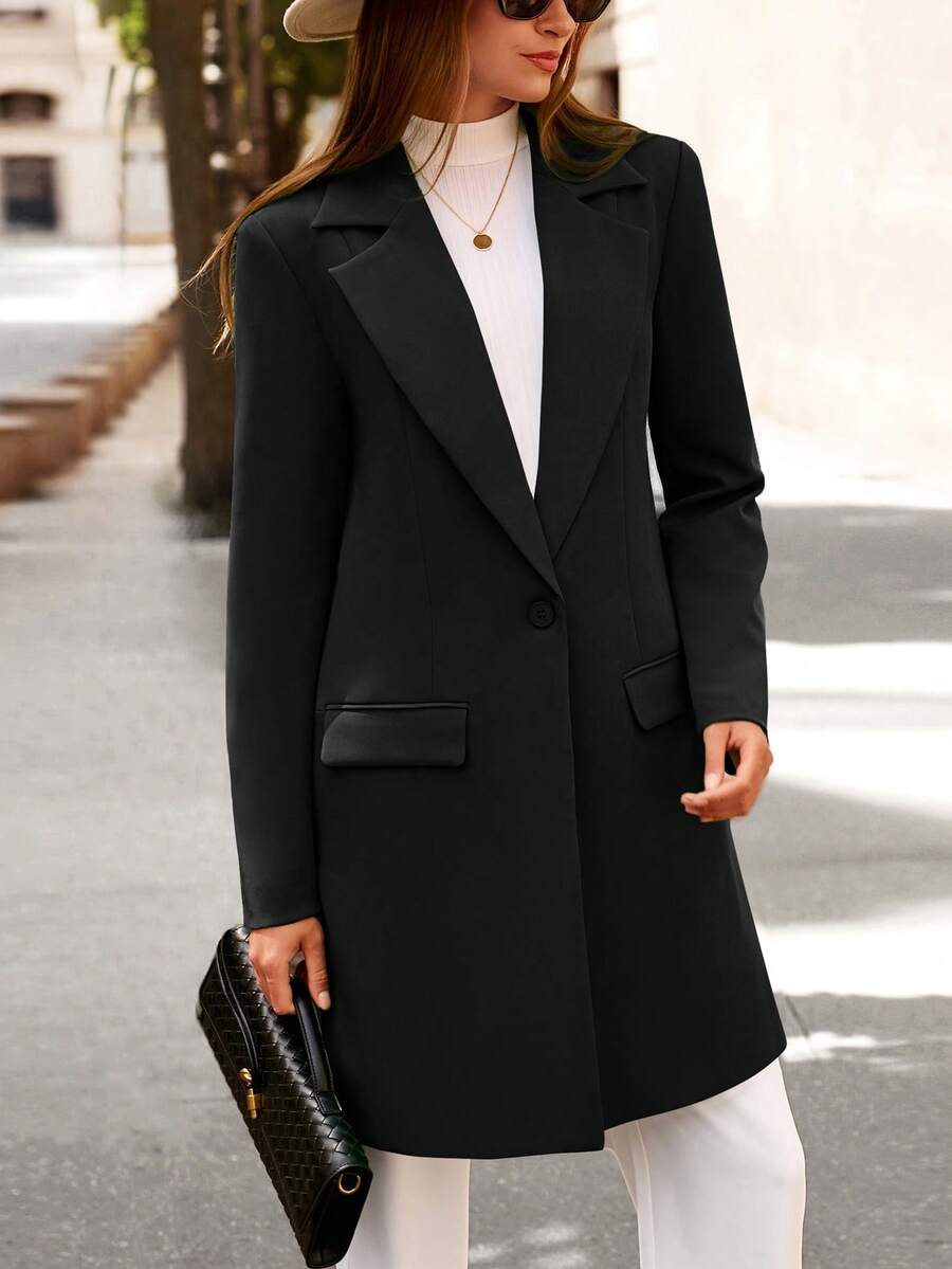 Women's Spring Fall Long Blazer Jackets Long Sleeve Lapel Pockets Loose Fit Work Casual Blazers Outerwear Western Outfits For Women - 黑色 - 查看 1