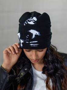 DareSee 2顶/1顶 男士几何图案休闲可爱优雅街头时尚腈纶提花Y2K针织帽，日常佩戴冬季礼物音乐节 - 黑與白 - 查看 1