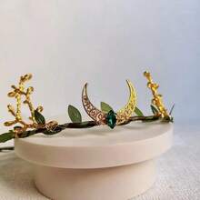 Neue Waldstil Blätterkrone Haarreif, Braut Haarband, Stirnschmuck, 3D grüne Pflanze Boho Natürlicher Kristall Haarschmuck