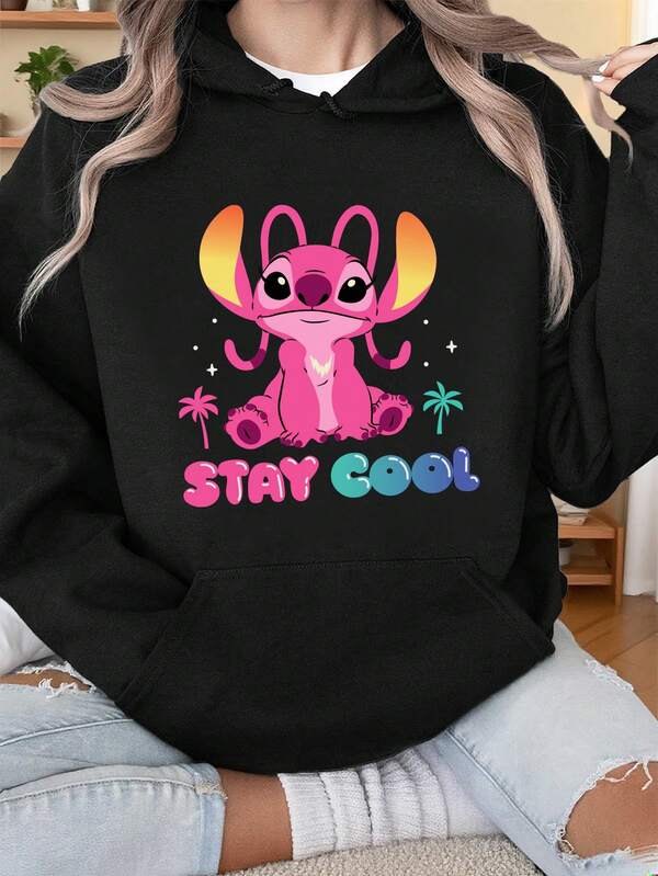 Women's Casual Daily Hooded Sweatshirt With Cartoon Pattern Fun Print, Suitable For Outdoor Wear, With Drawstring And Pocket, Suitable For Autumn And Winter Wear