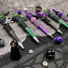 6 Stücke lila Hexe & grüne Gift Silikon Perle Acryl Perle DIY Perlen Stift Anhänger Set, kreatives Geschenk Büro & Schul Zubehör DIY Schmuckherstellung Set