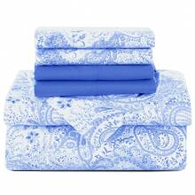 Lux Decor 6-Piece Paisley Bed Sheet Set, High-GSM Brushed Microfiber, 16-Inch Deep Pockets, Includes Sheets & Pillowcases, Soft, Hypoallergenic, Easy Care, Hotel-Quality Bedding, Twin, Full, Queen & King Sizes - 藍白色 - 查看 10