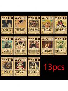 ONE PIECE Zestaw 5-20 sztuk plakatów One Piece Bounty Wanted z papieru pakowego, Anime Gear 5, Luffy, Bóg Słońca, Nika, dekoracja ścienna do salonu w stylu vintage