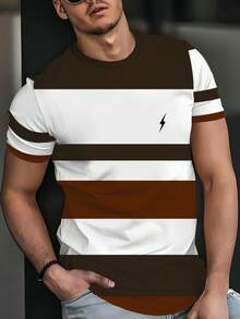 男士休闲圆领3D条纹印花T恤，透气舒适，可机洗。100%聚酯纤维，面料光滑轻盈，轻薄透气，适合夏季穿着。 - 彩色 - 查看 3